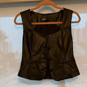 Zara Black Sleeveless Leather Top